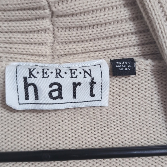 Keren Hart Beige Knit Sweater Cardigan Open Front Size Small - Picture 2 of 4
